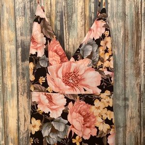 BNWT L TIE BACK/ BACKLESS BLACK FLORAL DRESS